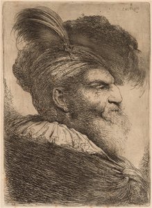 Muž s dlouhým plnovousem a čelenkou, čelem doprava od Giovanni Benedetto Castiglione