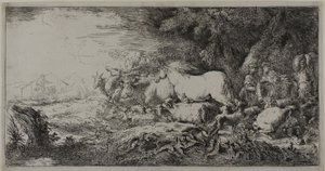 Noe a zvířata vstupující do archy od Giovanni Benedetto Castiglione