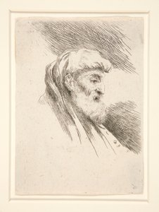 Starý muž s dlouhými vousy, z profilu, otočený doprava, ze série Les petites tetes d od Giovanni Benedetto Castiglione