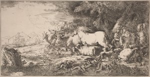 Zvířata jdoucí k arše od Giovanni Benedetto Castiglione
