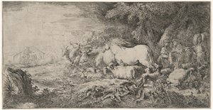 Zvířata jdoucí k arše od Giovanni Benedetto Castiglione