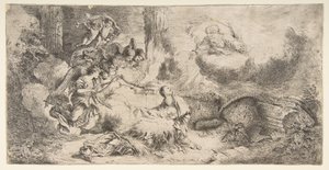 Panna a dítě, Bůh otec vpravo nahoře, andělé vlevo, ca. 1647-50. od Giovanni Benedetto Castiglione