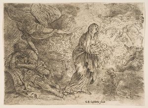 Anděl probouzející Josefa do přítomnosti Panny Marie s dítětem, ca. 1645-49. od Giovanni Benedetto Castiglione