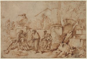 Tobit pohřbívání mrtvých, 40. léta 17. století. od Giovanni Benedetto Castiglione