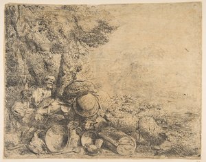 Dva pastýři, osel a další zvířata v krajině, ca. 1638-1640. od Giovanni Benedetto Castiglione
