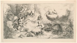 Panna a dítě s Bohem Otcem a anděly od Giovanni Benedetto Castiglione