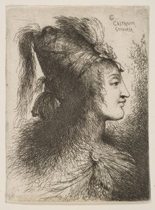 Mladý muž v opeřeném turbanu, otočený vpravo, ze série Small Heads ..., ca. 1645-1650. od Giovanni Benedetto Castiglione