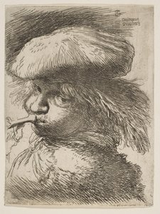 Mladý muž s trubkou směrem doleva, ze série Small Heads in Oriental..., ca. 1645-1650. od Giovanni Benedetto Castiglione