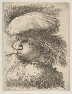 Mladý muž s trubkou směrem doleva, ze série Small Heads in Oriental..., ca. 1645-1650. od Giovanni Benedetto Castiglione
