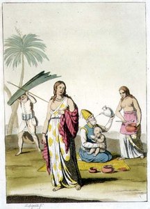 Indická rodina, z „Le Costume Ancien et Moderne“ od Julese Ferraria, vydáno kolem 20.–30. let 18. století (barevné lito)