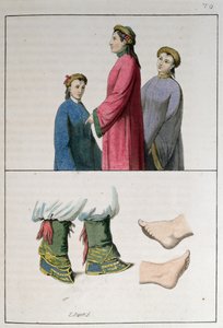 Nohy čínských žen, ilustrace z „Le Costume Ancien et Moderne“ od Julese Ferraria, vydané v Miláně v roce 1819