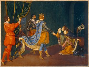 Isabela Aragonská se u Karla VIII. přimlouvá za svého otce, neapolského krále Alfonse, a svého manžela, milánského vévodu Giovanniho Galeazza Sforzu ...