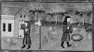 Dekameron,Frédéric zaklepe na dveře paní Tessy; muž najde pod broskvoní jídlo a víno. Sedmý den, povídka 1 od Giovanni Boccaccio