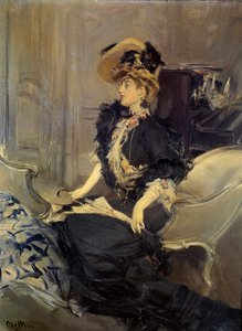 Belle Epoque: “” návštěva””” Elegantní mladá žena ve večerních šatech. Obraz Giovanni Boldini od Giovanni Boldini