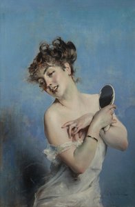 Mladá žena v svlékl WC, c. 1880. od Giovanni Boldini