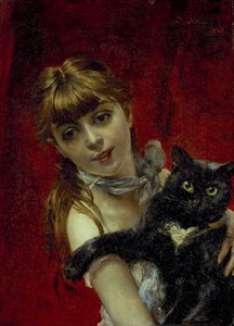 Dívka s černou kočkou, asi 1885 (olej na plátně) od Giovanni Boldini