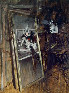 Uvnitř malířského ateliéru s obrazem Mladá dívka, Errazuriz, od Giovanniho Boldiniho (1842-1931) od Giovanni Boldini