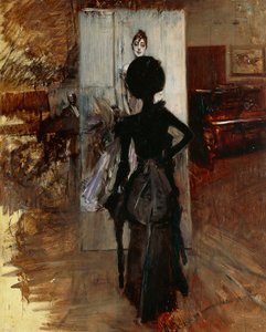 Dáma v ateliéru malíře čelí White Pastel od Giovanni Boldini (1842-1931) od Giovanni Boldini