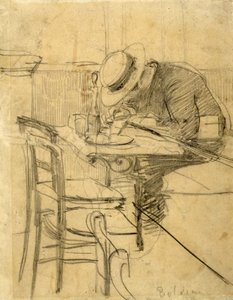 Malíř Helleu sedící na terase kavárny od Giovanni Boldini