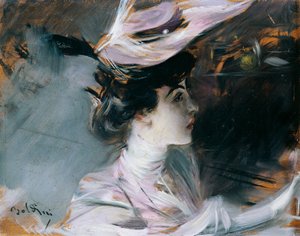 Portrét Liny Cavalieri s novým kloboukem, Giovanni Boldini (1842-1931) od Giovanni Boldini
