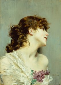 Profil mladé ženy (olej na panelu) od Giovanni Boldini