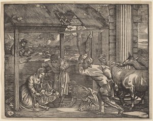 Klanění pastýřů od Giovanni Britto after Titian