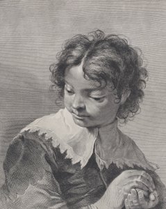 Chlapec s krajkovým límcem držící v rukou kus ovoce, 1743. od Giovanni Cattini