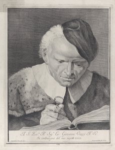 Muž v klobouku čte knihu s lupou, 1743. od Giovanni Cattini