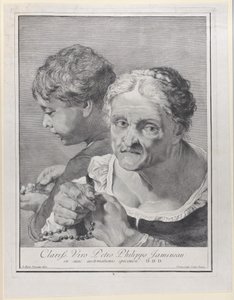 Stará žena s růžencem a chlapec počítající mince, 1743. od Giovanni Cattini