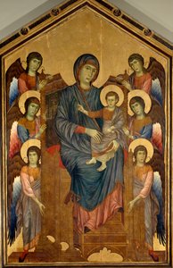 Panna a dítě v Majestic obklopené šesti anděly. Obraz od Gualtieri Giovanni dit Cimabue (cca 1240-1302)