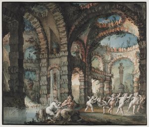 Rodina satyrů s tančícími cherubíny, asi 1775-76 (akvarel a práce štětcem s grafitem a kvašem) od Giovanni David