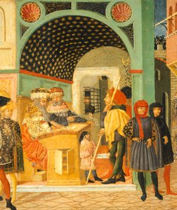 Stories of Susanne, cca 1450, pravá strana malované truhly od Giovanniho di Ser Giovanni, známého jako Lo Scheggia (1406-1486), tempera na panelu, Detail