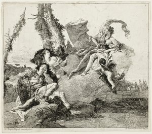 Armida se setkává se spícím Rinaldem od Giovanni Domenico Tiepolo