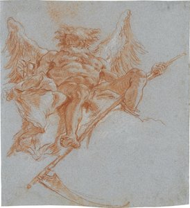 Chronos na oblacích; verso: studie drapérie od Giovanni Domenico Tiepolo