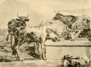 Napájení krav, polovina konce 18. století, 1928 od Giovanni Domenico Tiepolo