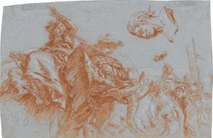 Figur der Asia, römischer Imperator; verso: Skizze des Flussgottes Nil