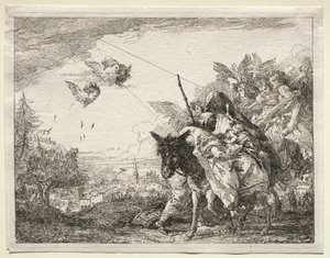 Útěk do Egypta: Josef se zastavil, aby zíral na Jezulátko od Giovanni Domenico Tiepolo