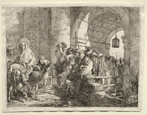 Útěk do Egypta: Svatá rodina procházející pod obloukem od Giovanni Domenico Tiepolo