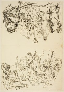 Skládaný list s "Mučednictvím svatého Štěpána a Agrippiny vylodění v Brindisi s popelem Germanica" od Giovanni Domenico Tiepolo