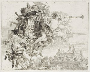 Frontispiece: Paže Carla Philippa von Greiffenklau nesená andělem, z Útěk do Egypta od Giovanni Domenico Tiepolo