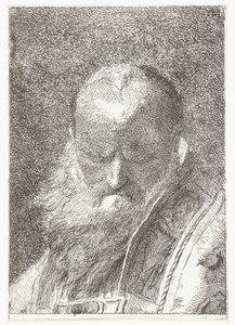 Klerik s holou hlavou v ornátu Sbírka hlav (název série) Raccolta di Teste (název série) od Giovanni Domenico Tiepolo