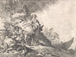 Joseph Adoring the Christ Child near the Smoking Altar, from the Flight into Egypt, 1752. od Giovanni Domenico Tiepolo
