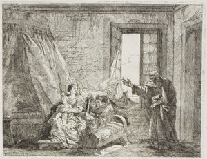 Joseph říká Mary o jejich nadcházejícím odjezdu, deska čtyři z Útěk do Egypta od Giovanni Domenico Tiepolo