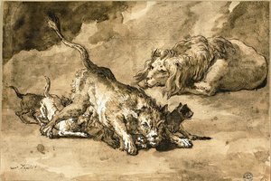 Lev, lvice a mláďata od Giovanni Domenico Tiepolo