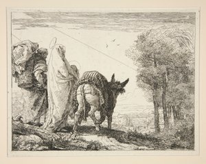 Mary držící své dítě v náručí, ze série Idee pittoresche sopra la fuga in Egitto (Útěk do Egypta) od Giovanni Domenico Tiepolo