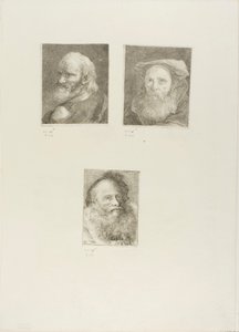 Starý muž s vousy, Vousatý starý muž s kloboukem, Starý muž s ozdobnou čepicí od Giovanni Domenico Tiepolo