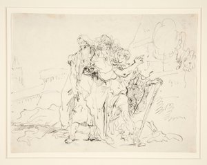 Priam a společníci mimo hradby Tróje od Giovanni Domenico Tiepolo