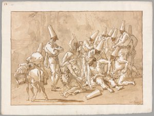 Punchinello se zhroutil na silnici od Giovanni Domenico Tiepolo