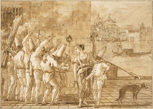 Punchinellovo rozloučení s Benátkami od Giovanni Domenico Tiepolo