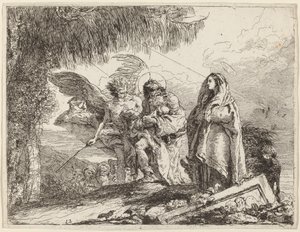 Let, svatá rodina na procházce s andělem od Giovanni Domenico Tiepolo